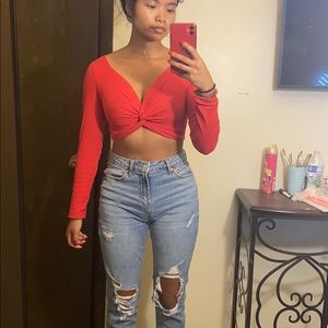 Red long sleeve crop top